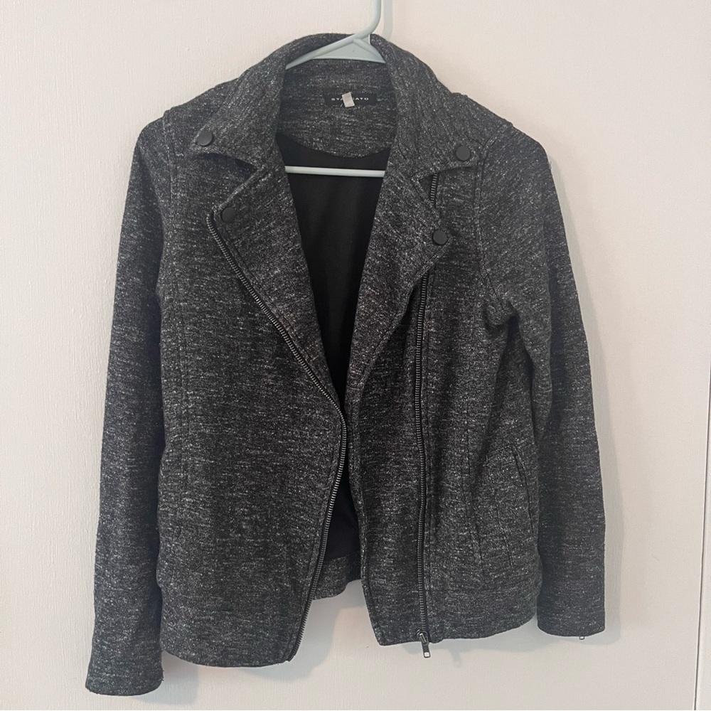 Staccato Heather Grey Asymmetrical Zip Blazer Jacket Size 2